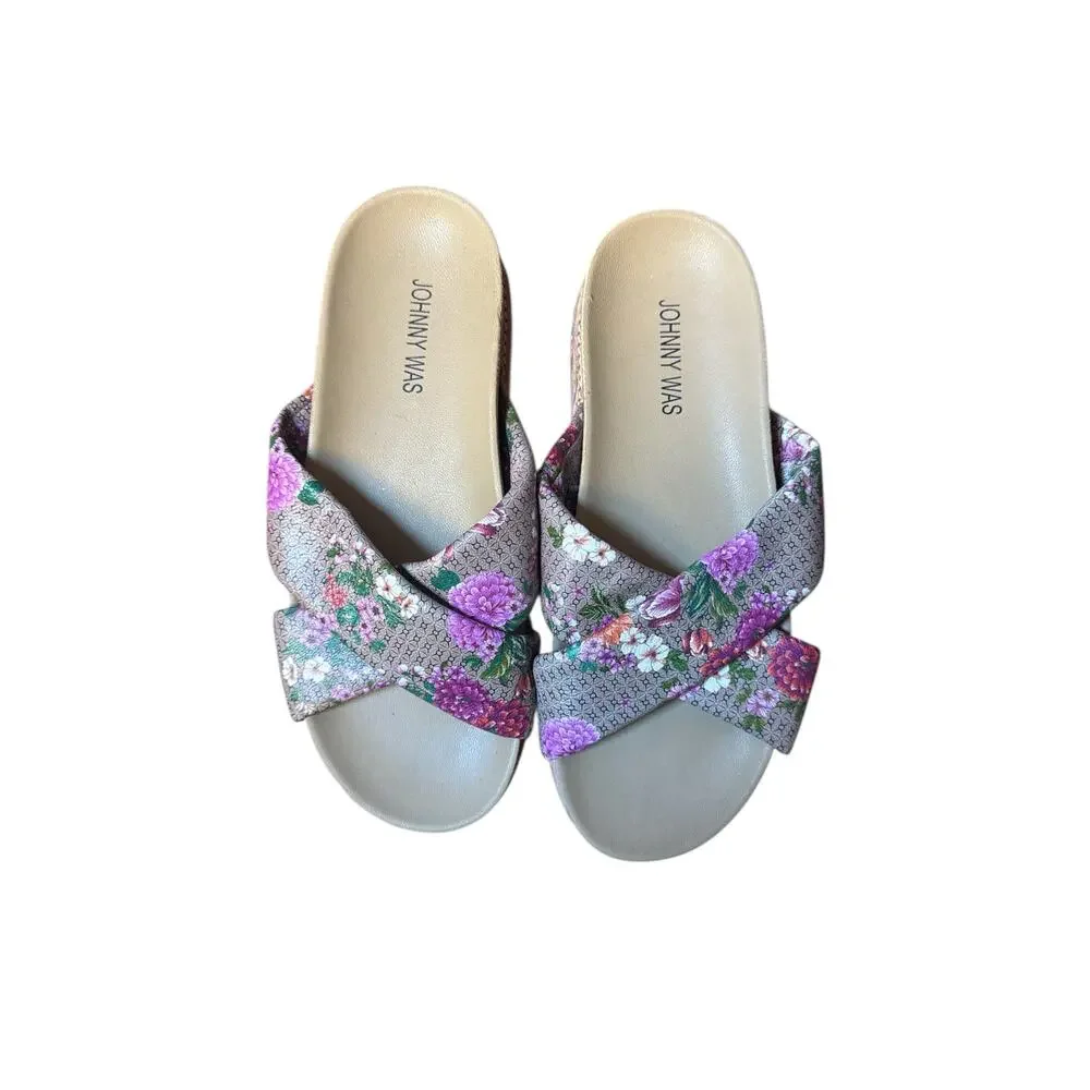 Johnny Was Multicolor Floral Crisscross Platform Sandals